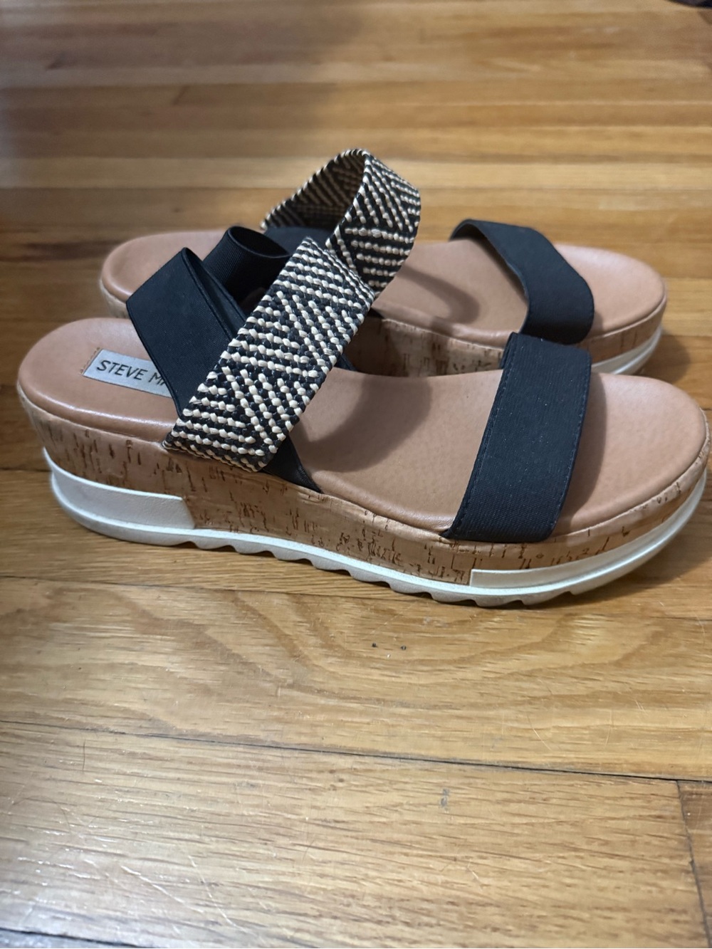 Steve Madden Black Cork-Platform Slide Sandals